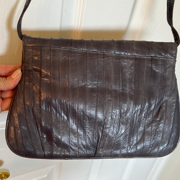 Vintage Eelskin Clutch Crossbody Purse Black 10” x 6.5” Dark Gray - Picture 6 of 9